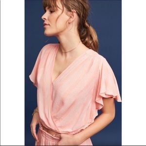 Anthropology Maeve Nell Wrap Top Pink White Medium